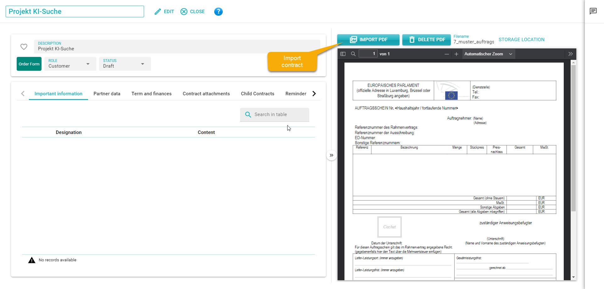 Import contract document